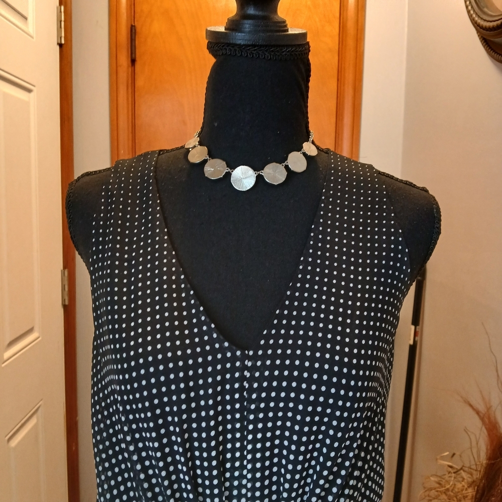 Anne Klein Black Sleeveless V-Neck Polka Dot Maxi Dress Women's Size 6 - Picture 3 of 8